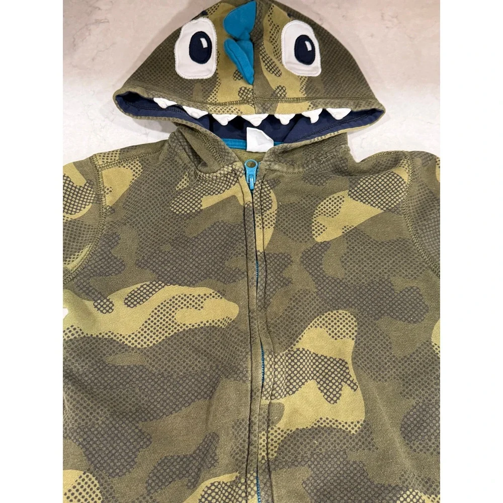Gymboree Boys Green Camo Dinosaur Zip Up Hoodie Sweatshirt Spikes 4T